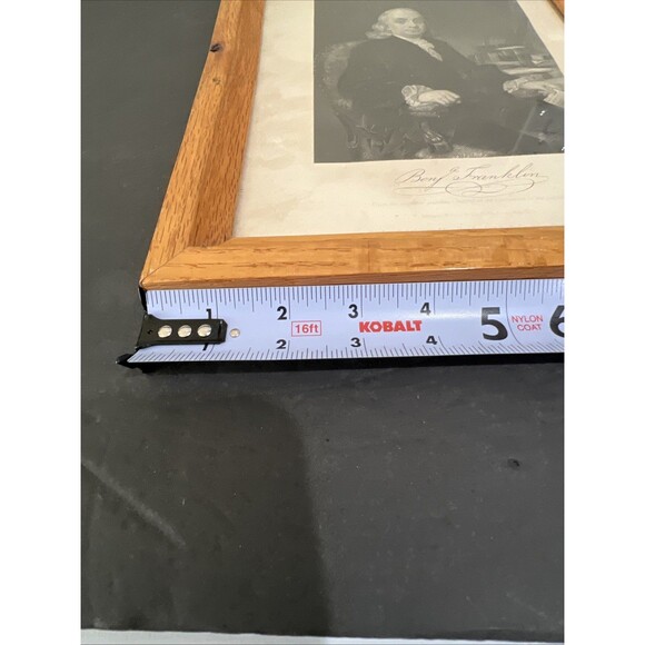 Benjamin Franklin Antique Johnson Wilson & Co New York Art Print Oak Wood Frame - Picture 2 of 11